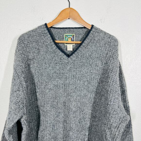 Vintage 90s Lake Harmony USA V Neck Grandpa Sweater Chunky Waffle Knit - L - Picture 3 of 4